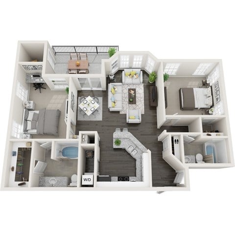 Floor plan for 2 beds, 2 baths, 1156 sqft